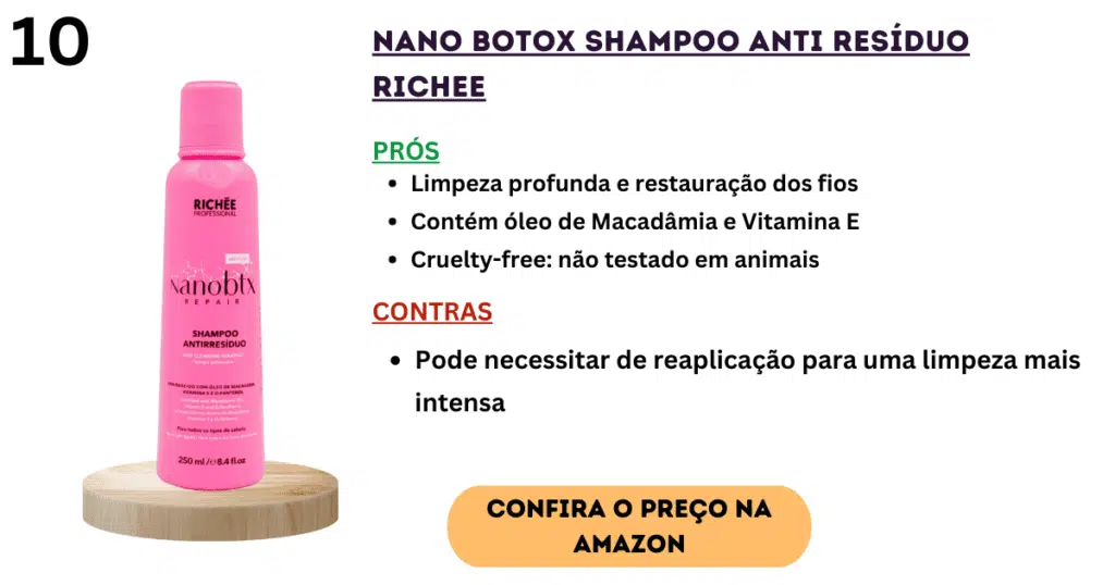 Nano botox shampoo anti resíduo, richee